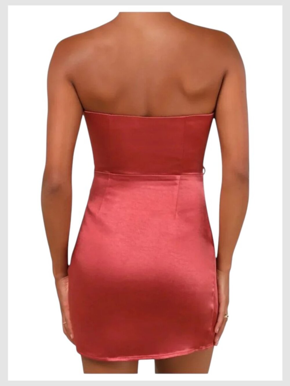 Lulu’s Strapless Satin Lace-Up Mini Dress Rusty Rose Size S - Picture 7 of 9